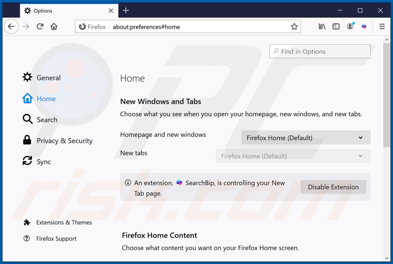 Removing searchbip.com from Mozilla Firefox homepage