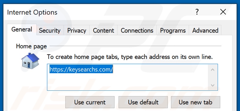 Removing keysearchs.com from Internet Explorer homepage