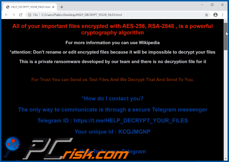 Secure (Sorena) ransomware html file (HELP_DECRYPT_YOUR_FILES.html)