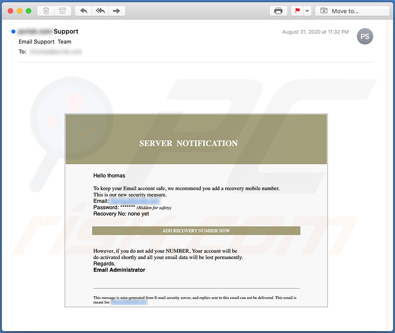Server Notification scam email (2020-09-04)