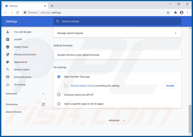Removing smoothsearch.online from Google Chrome homepage