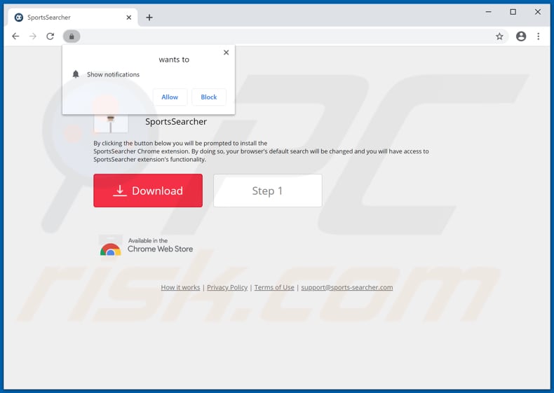 Website used to promote SportsSearcher browser hijacker