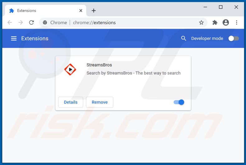 Removing streamsbros.com related Google Chrome extensions