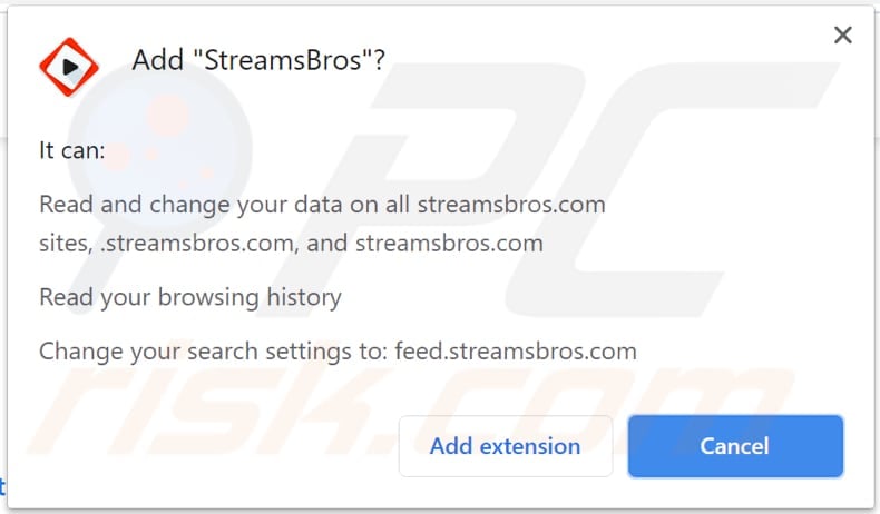 streamsbros browser hijacker notification