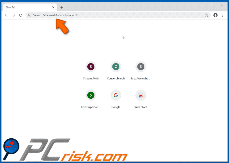 StreamsMob browser hijacker appearance GIF