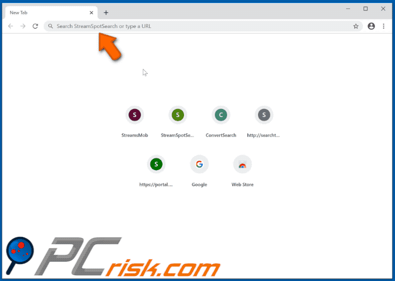 StreamSpotSearch browser hijacker appearance GIF