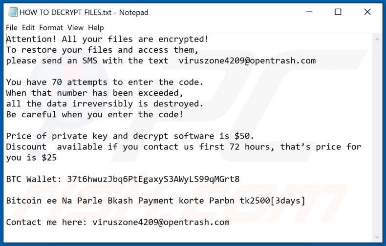 TAKA ransomware text file (HOW TO DECRYPT FILES.txt)
