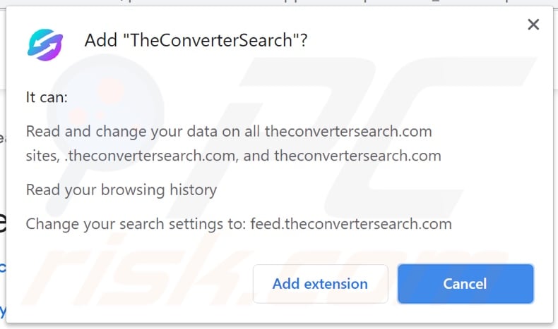 TheConverterSearch browser hijacker asking for permissions