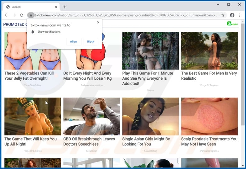 tiktok-news[.]com pop-up redirects