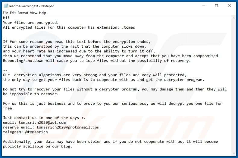 Tomas decrypt instructions (readme-warning.txt)