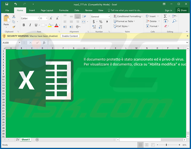 Ursnif trojan-spreading MS Excel document