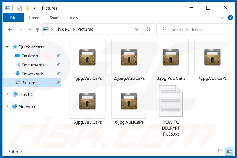 Files encrypted by VuLiCaPs ransomware (.VuLiCaPs extension)