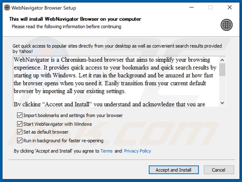 webnavigatorbrowser adware installer