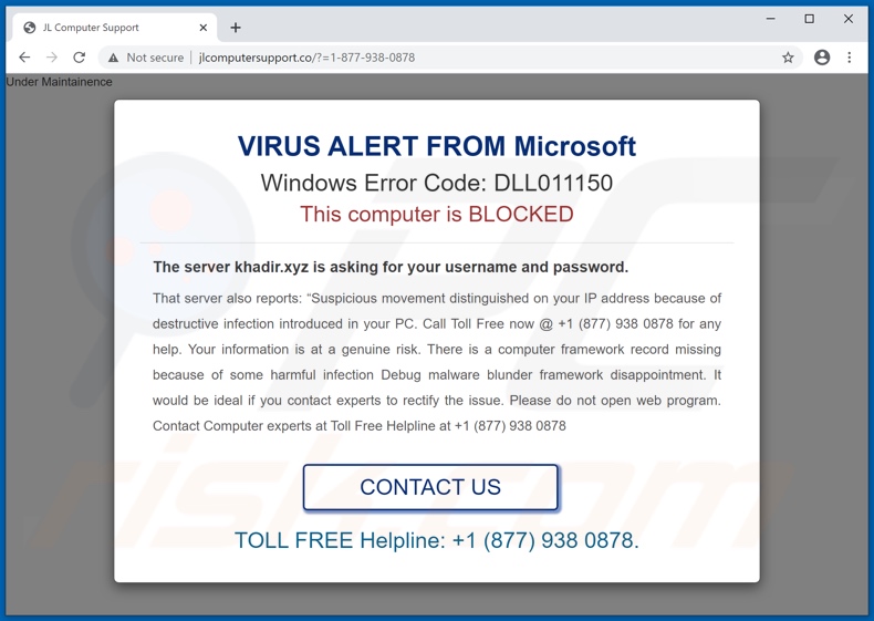 Windows Error Code: DLL011150 scam