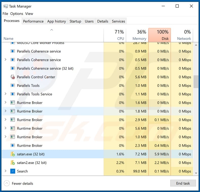 zasifrovano zaplat malicious satan.exe process in task manager