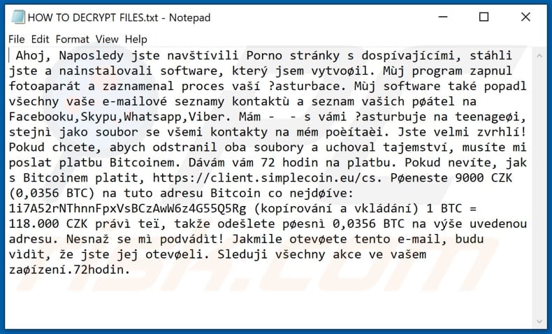 Zasifrovano Zaplat ransomware text file (