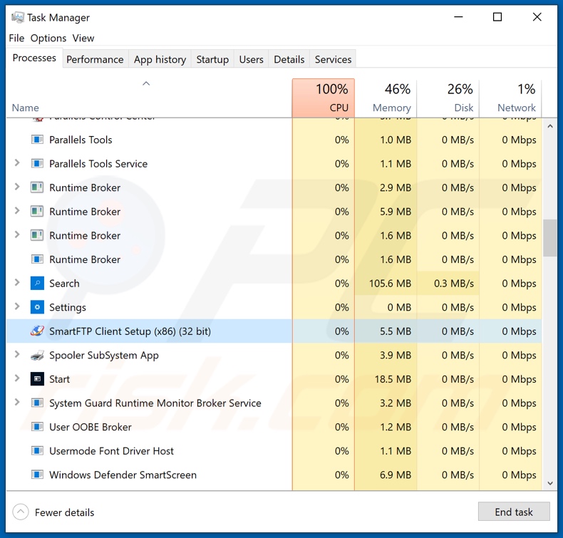 Zenon clipper malware process on Task Manager (SmartFTP Client Setup)