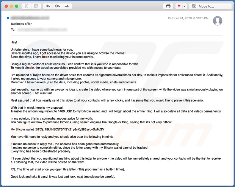 I Have Bad News For You spam email (2020-10-26)