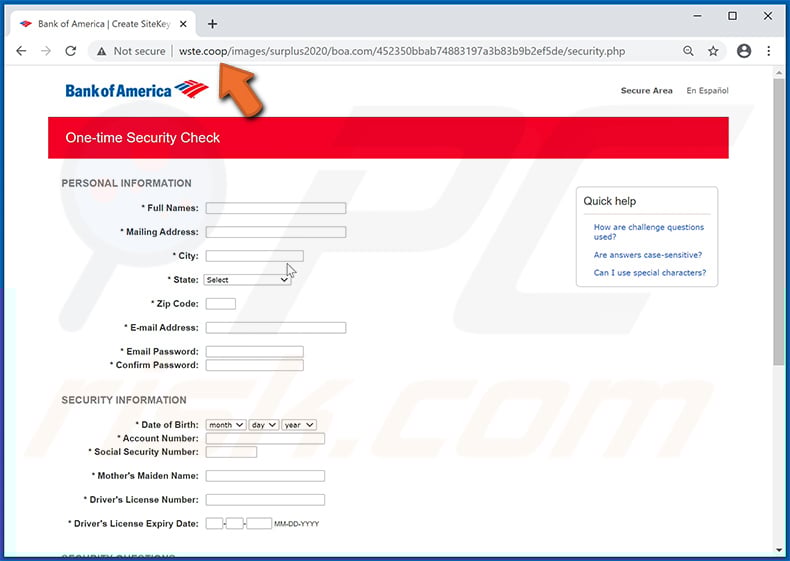 Fake Bank of America website (page 2)