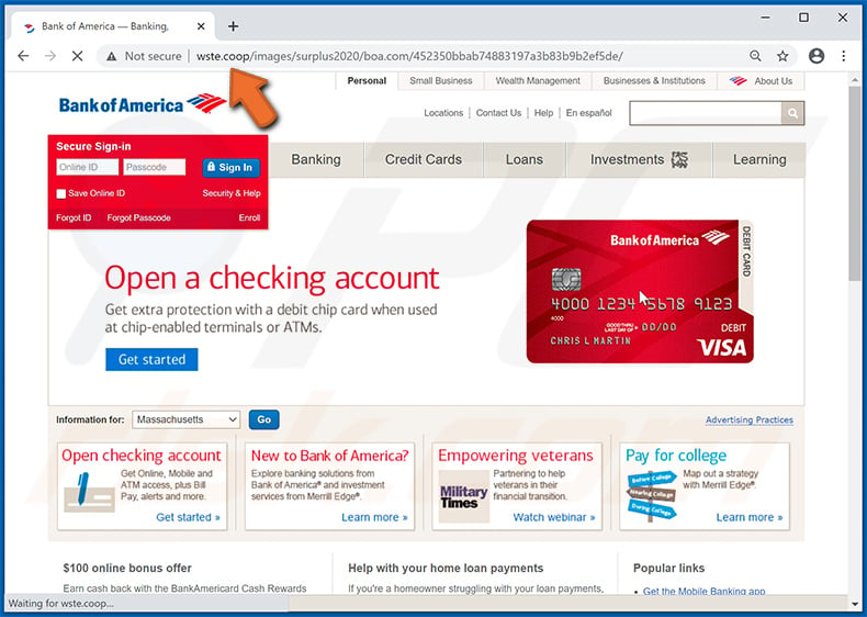 Fake Bank of America website (page 1)