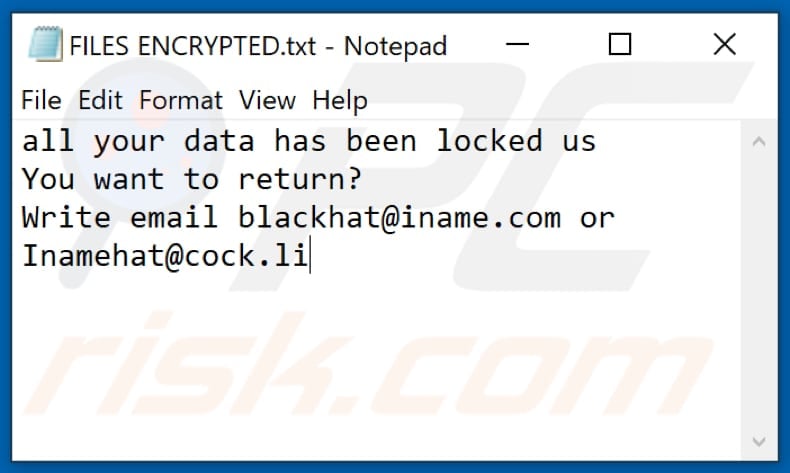 bH4T ransomware text file (FILES ENCRYPTED.txt)