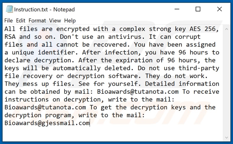 Bioawards decrypt instructions (Instruction.txt)