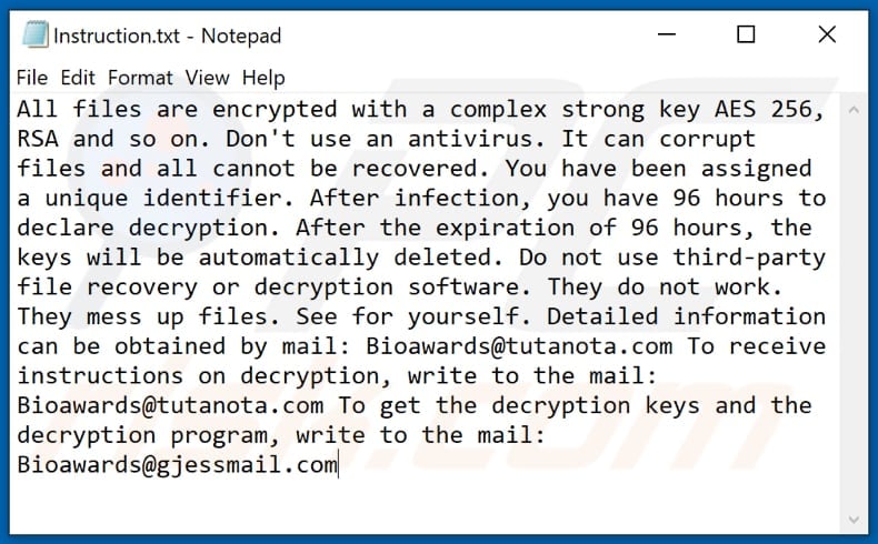Bioawards decrypt instructions (Instruction.txt)