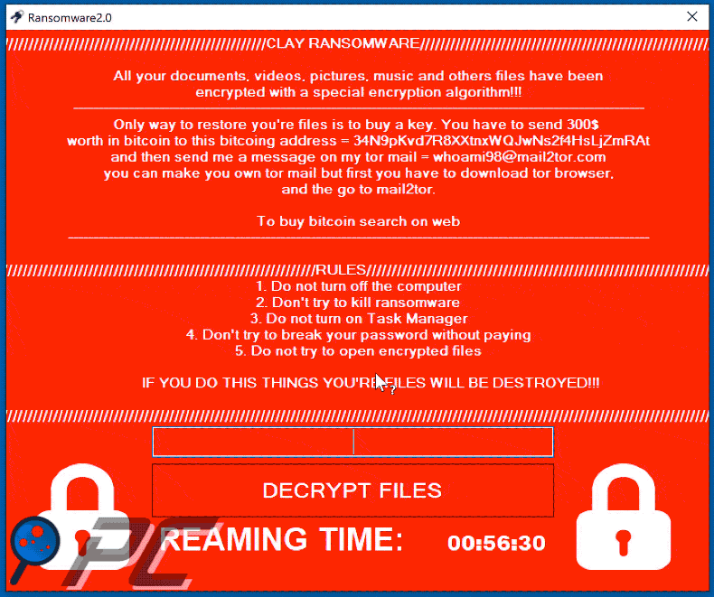 Clay ransomware ransom note appearance