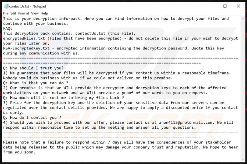 Company Network Was Riddled ransomware text file (contactUs.txt)