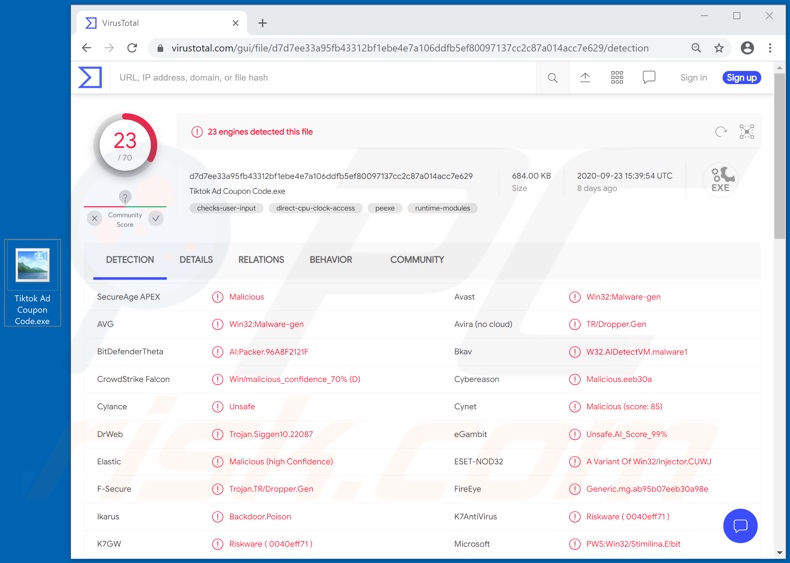 Covid malware detections on VirusTotal