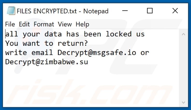 Crypt ransomware text file (FILES ENCRYPTED.txt)