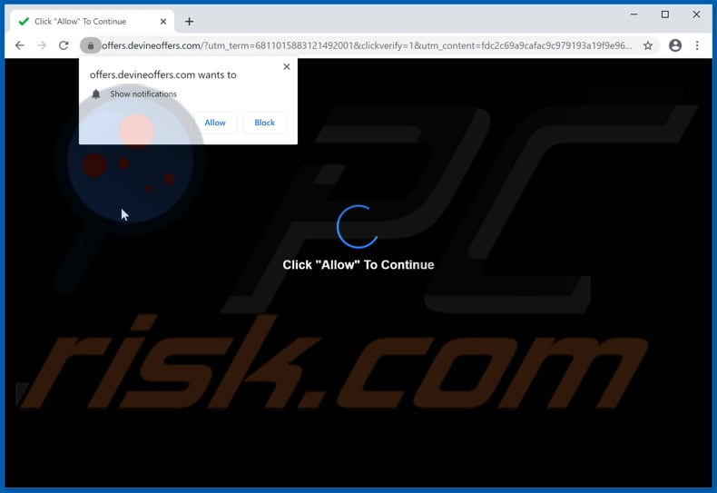 devineoffers[.]com pop-up redirects