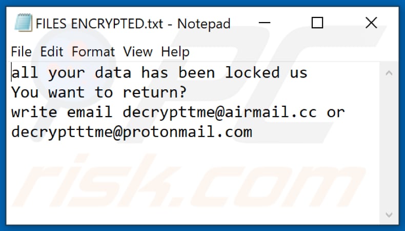Dme ransomware text file (FILES ENCRYPTED.txt)
