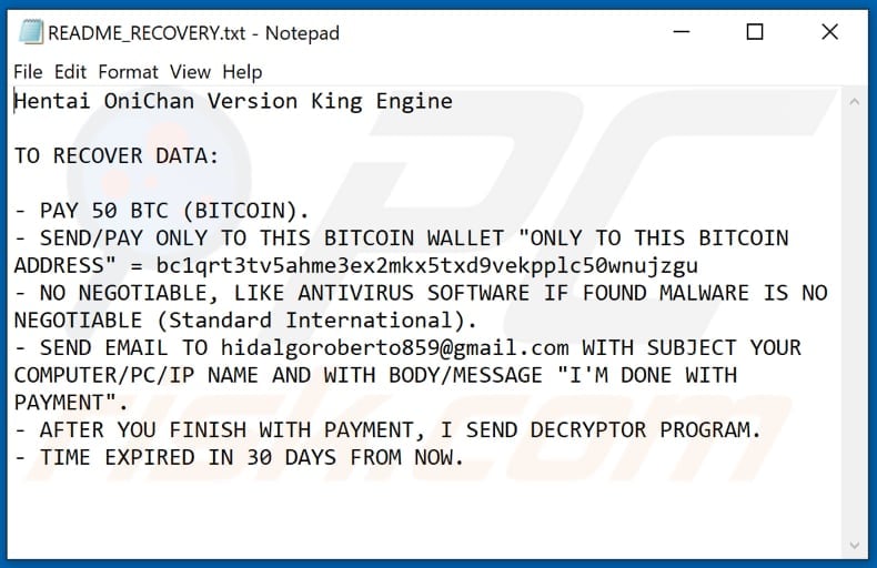 .docm ransomware text file (README_RECOVERY.txt)
