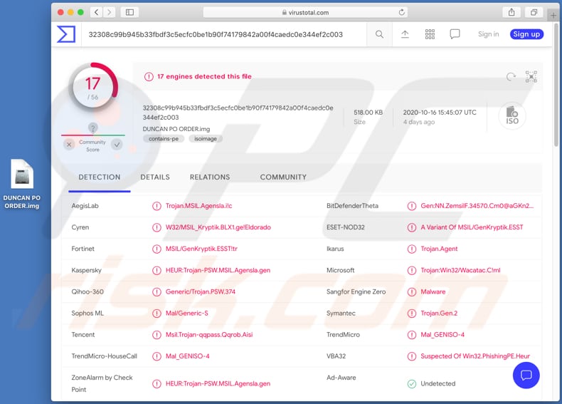 Malicious attachment distributed through DUNCAN ENGINEERING LIMITED ORDER email virus spam campaign