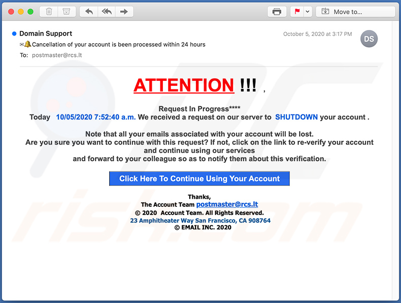 Spam email used for phishing purposes (2020-10-08 - sample 2)