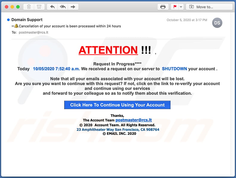 Spam email used for phishing purposes (2020-10-08 - sample 2)