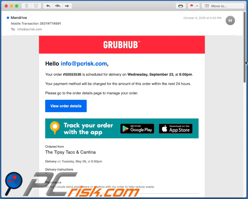 Spam email used for phishing purposes (2020-10-08 - sample 3)