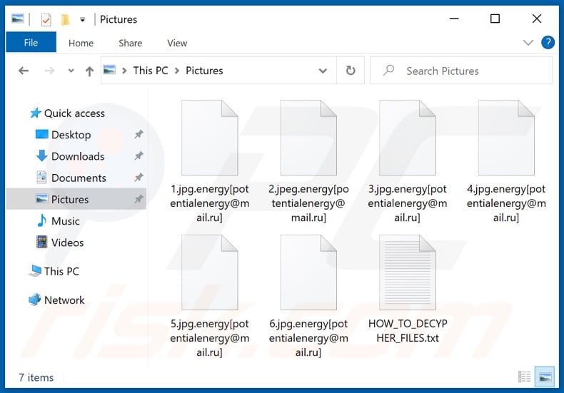 Files encrypted by Energy ransomware (.energy[potentialenergy@mail.ru] extension)