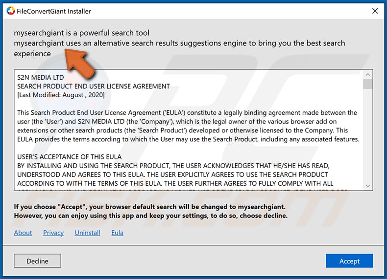 fileconvertgiant unwanted application installer promotes mysearchgiant