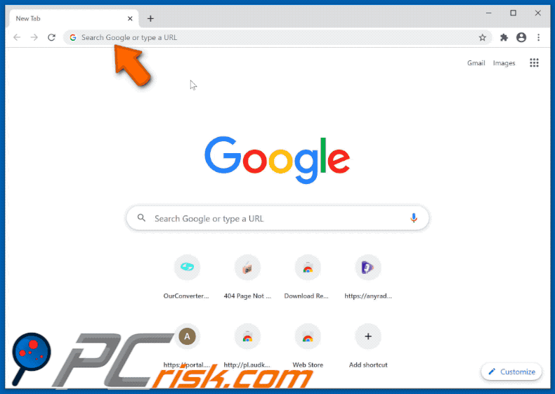 Genius Pro browser hijacker promoted search engine - tailsearch.com redirecting to Google (GIF)