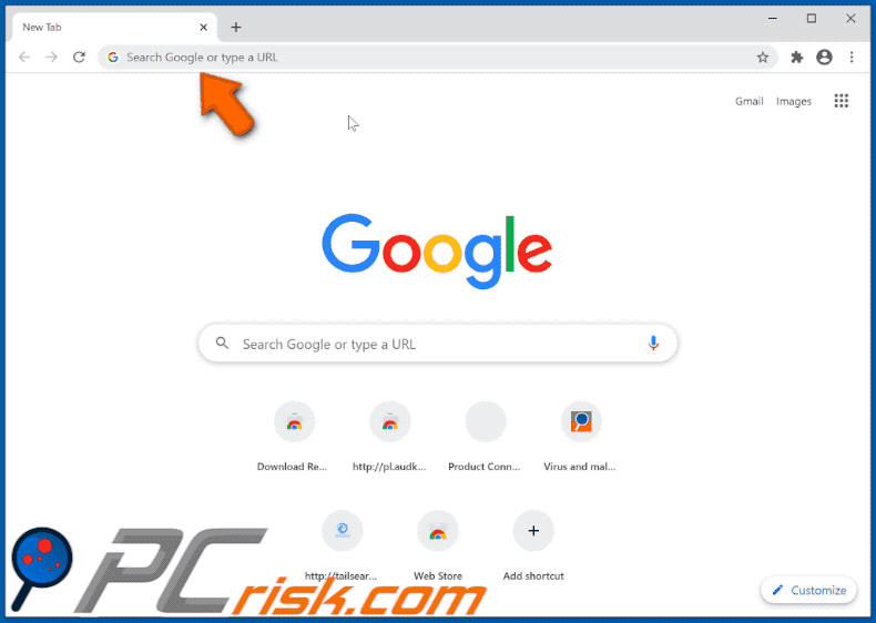 GiGi Browse browser hijacker promoted fake search engine - tailsearch.com - redirecting to Google (GIF)