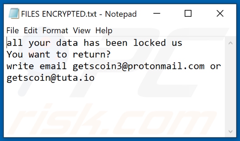 Gtsc ransomware text file (FILES ENCRYPTED.txt)