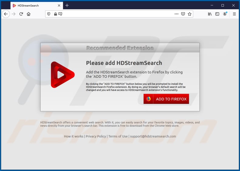 hdstreamsearch browser hijacker promoter firefox