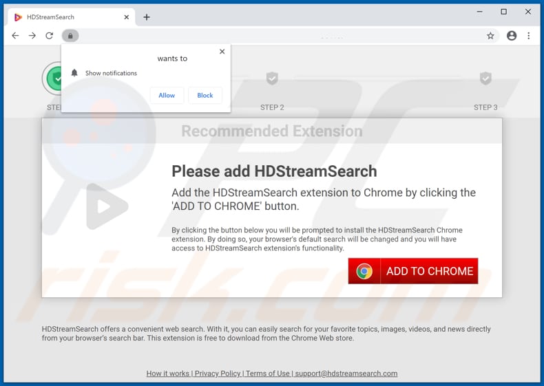 Website used to promote HDStreamSearch browser hijacker