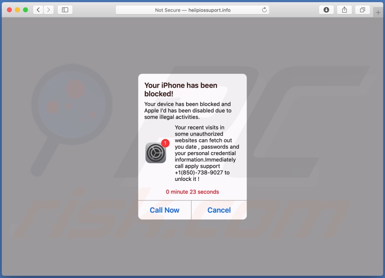 Second pop-up presented by heiipiossuport[.]info scam