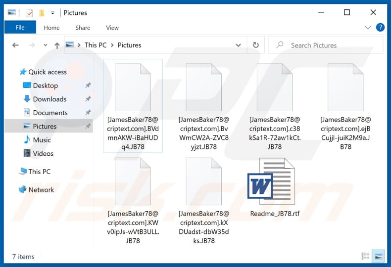 Files encrypted by JB78 ransomware (.JB78 extension)