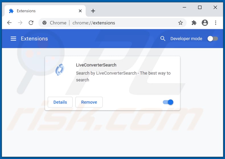 Removing liveconvertersearch.com related Google Chrome extensions