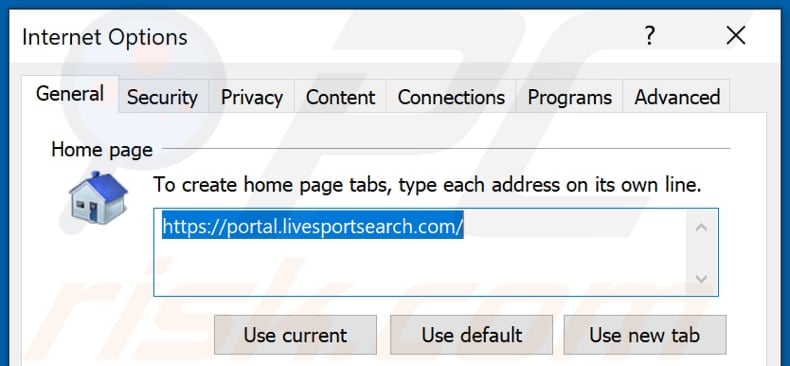 Removing livesportsearch.com from Internet Explorer homepage