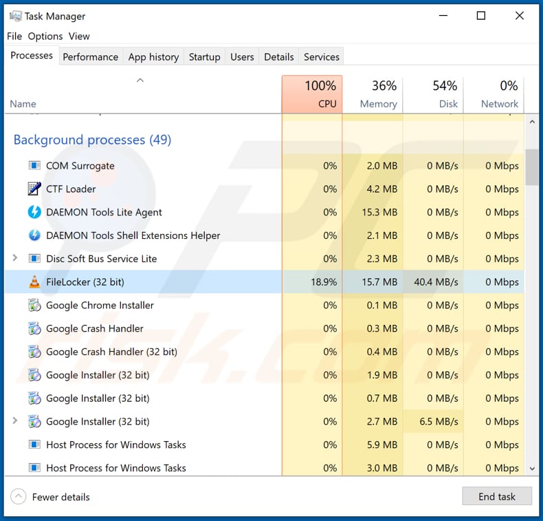 lockz ransomware malicious filelocker proccess running in task manager